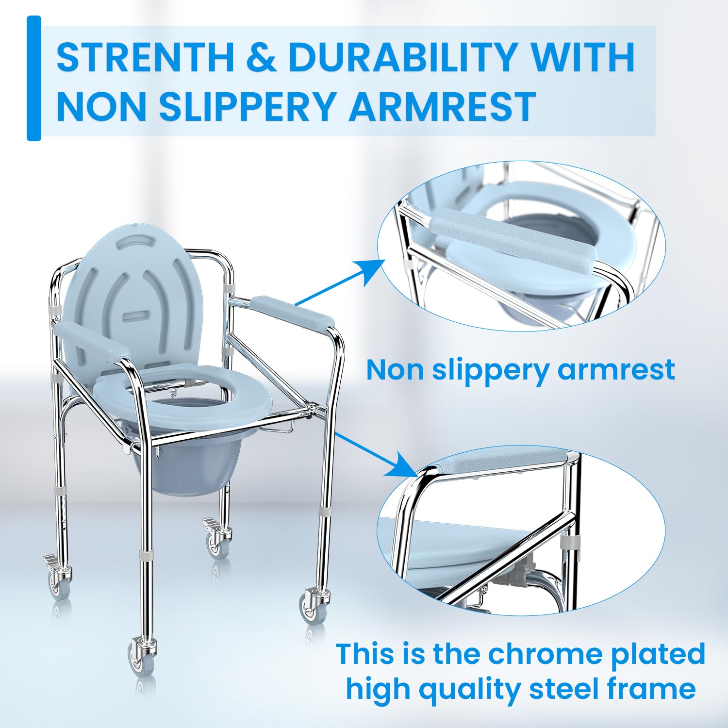 Foldable Commode Chair with wheels - Image 4